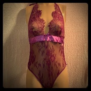 NWT Purple BodySuit lingerie small lace satin